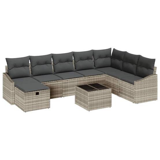 Salon Jardin XXL Astucieux Polyrotin - 9 Éléments avec Coffres et Table - Gris Clair – ComfortXL Outdoor Living - Image 2