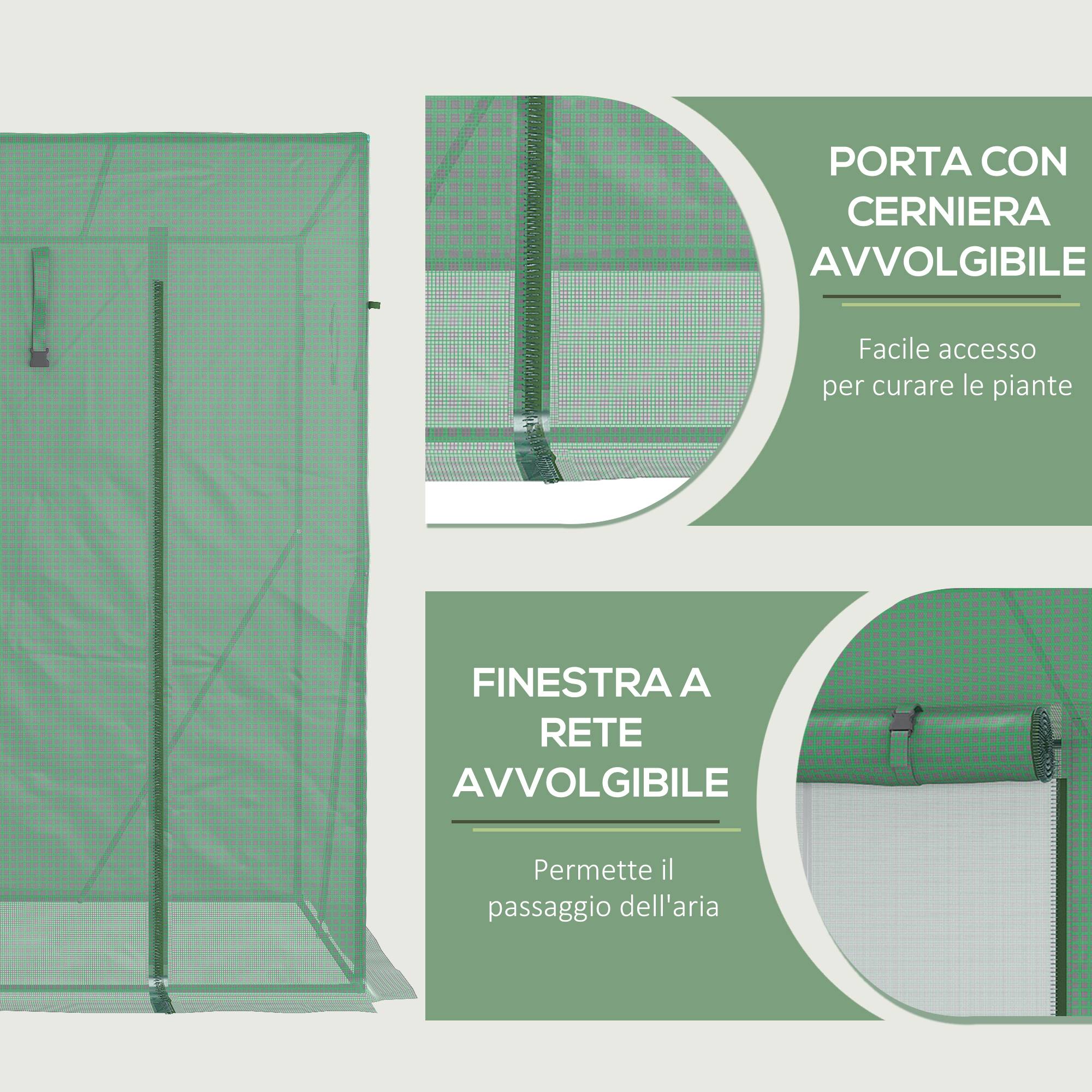 Serre adossée acier pour potager extérieur avec toit incliné 200x77x169cm vert - ComfortXL Outdoor Living - Image 7
