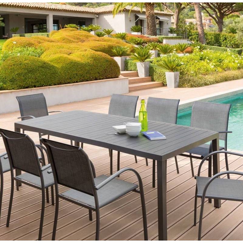 Hesperide - Table de jardin rectangulaire "Piazza" graphite 8 places en aluminium traité époxy Hespéride - Image 6