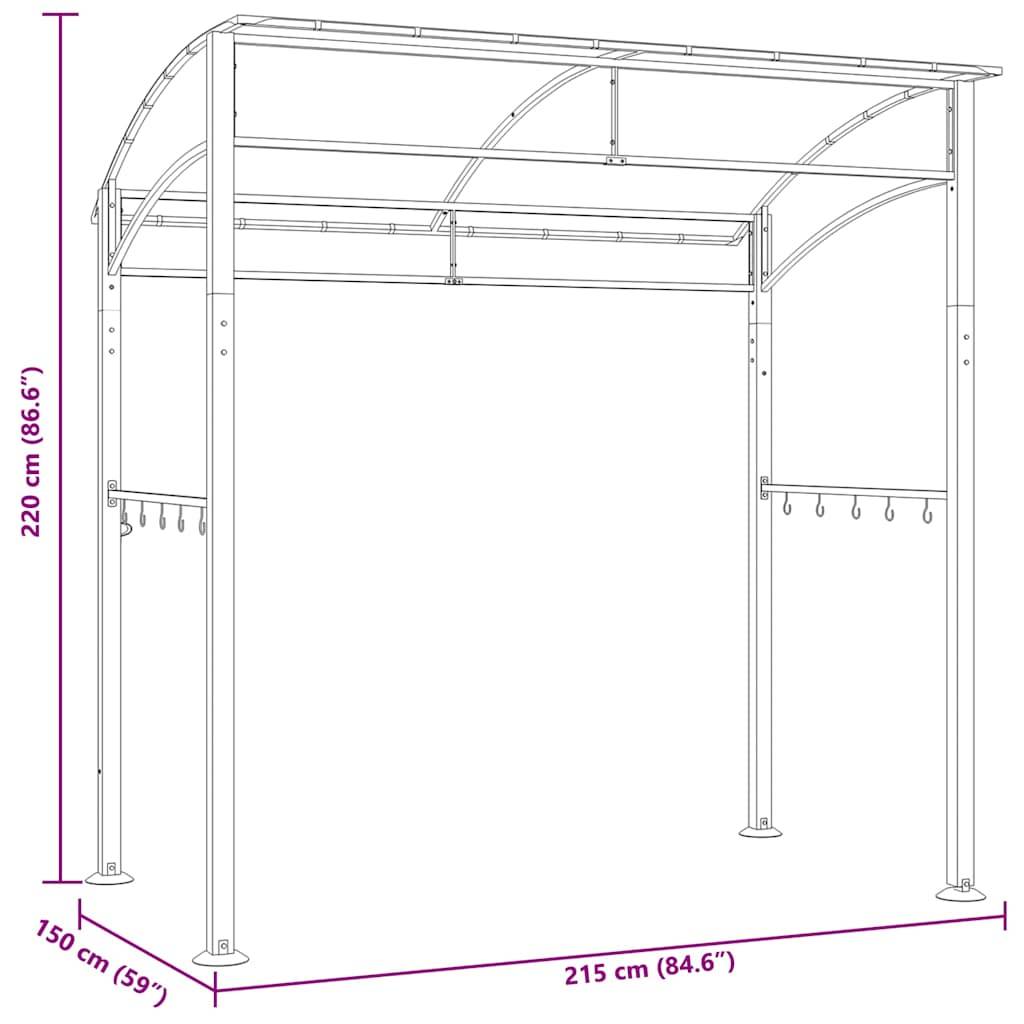 Tonnelle Abri Barbecue Acier avec Crochets à Ustensiles pour Jardin Grill Anthracite 2.15x1.5m – ComfortXL Outdoor Living - Image 8