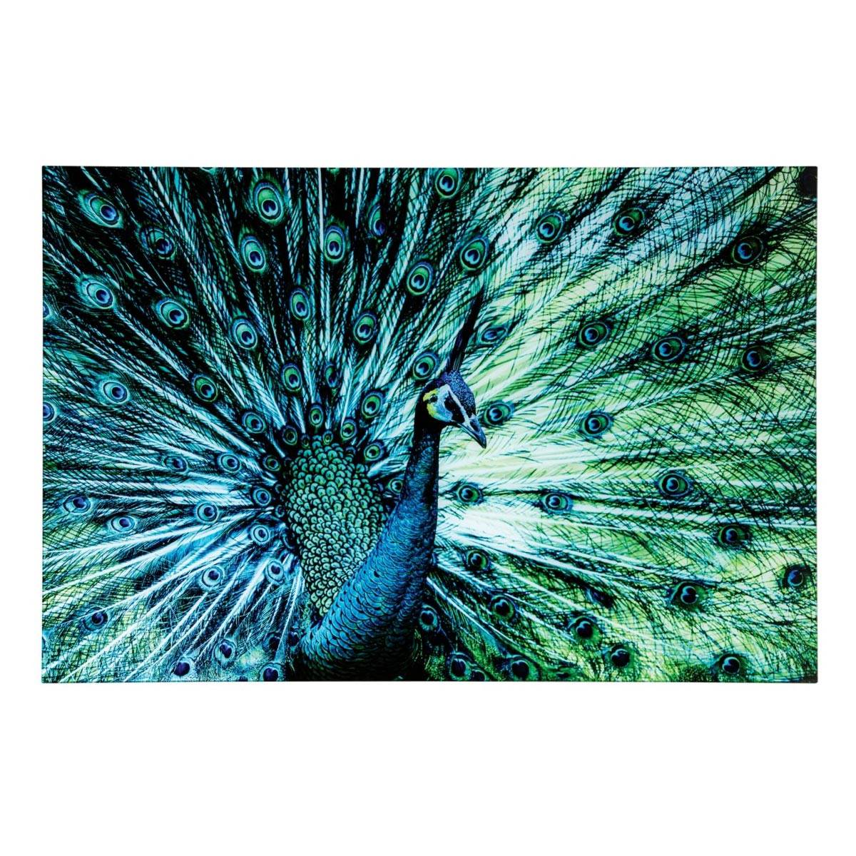 J-Line - Tableau Déco en Verre "Paon" 80x120cm Bleu - Image 1