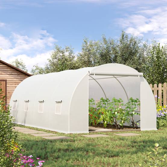 Serre tunnel maraîchère acier renforcé culture fruits légumes 8 fenêtres 600x300x200cm blanc - ComfortXL Outdoor Living - Image 4