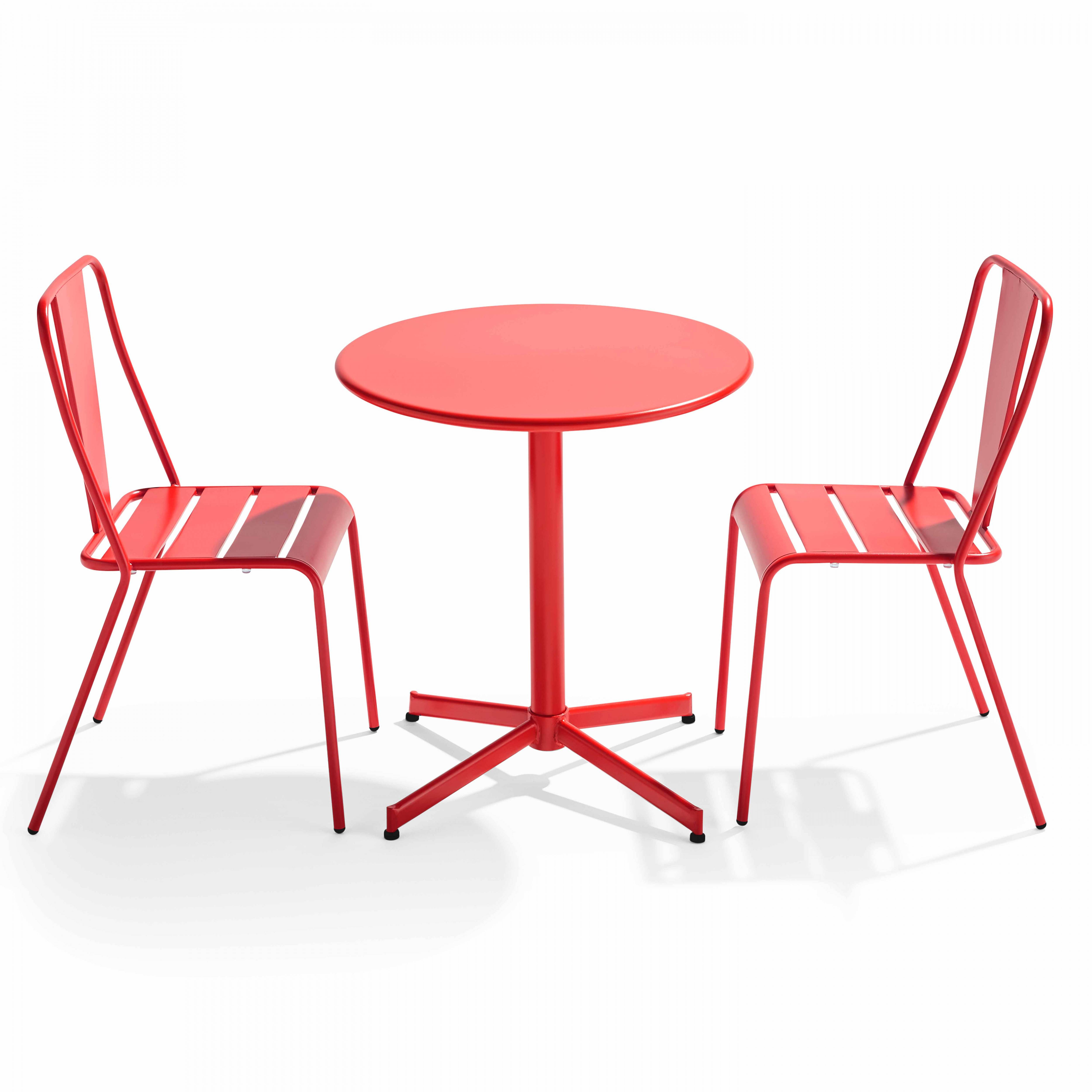 Oviala - Ensemble table ronde et 2 chaises de jardin bistrot métal rouge Palavas - Oviala - Image 1