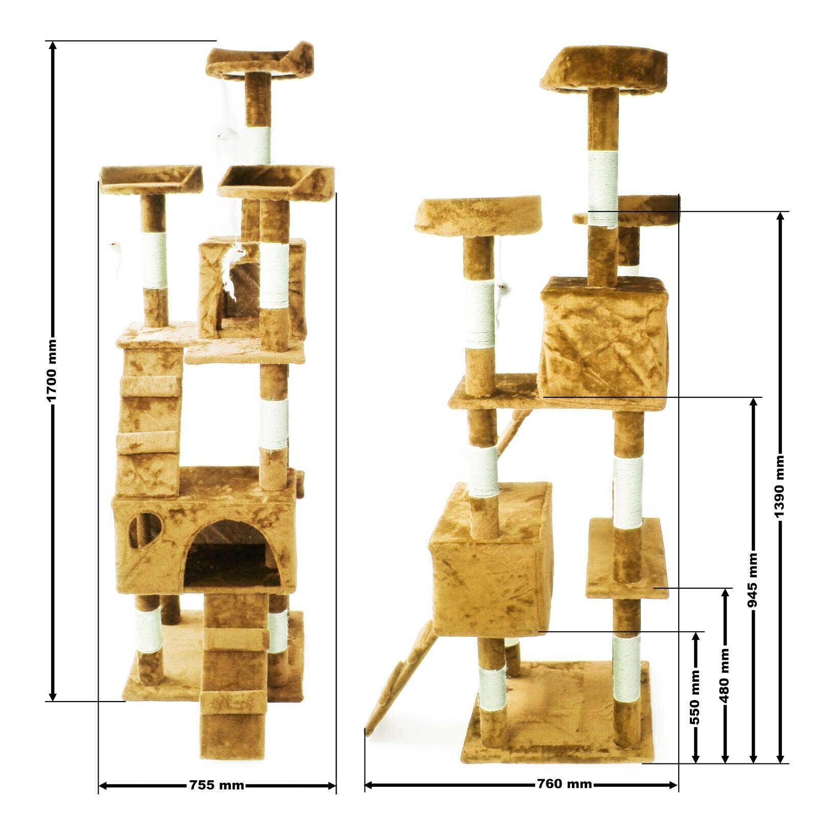 Arbre à chat 170 cm corde en sisal griffoir grattoir jeux plateforme beige - Image 3