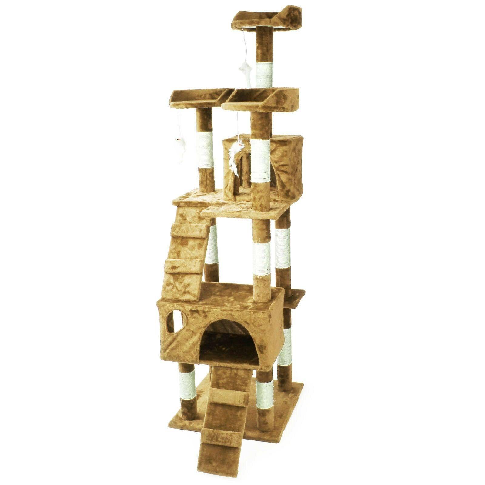 Arbre à chat 170 cm corde en sisal griffoir grattoir jeux plateforme beige - Image 1