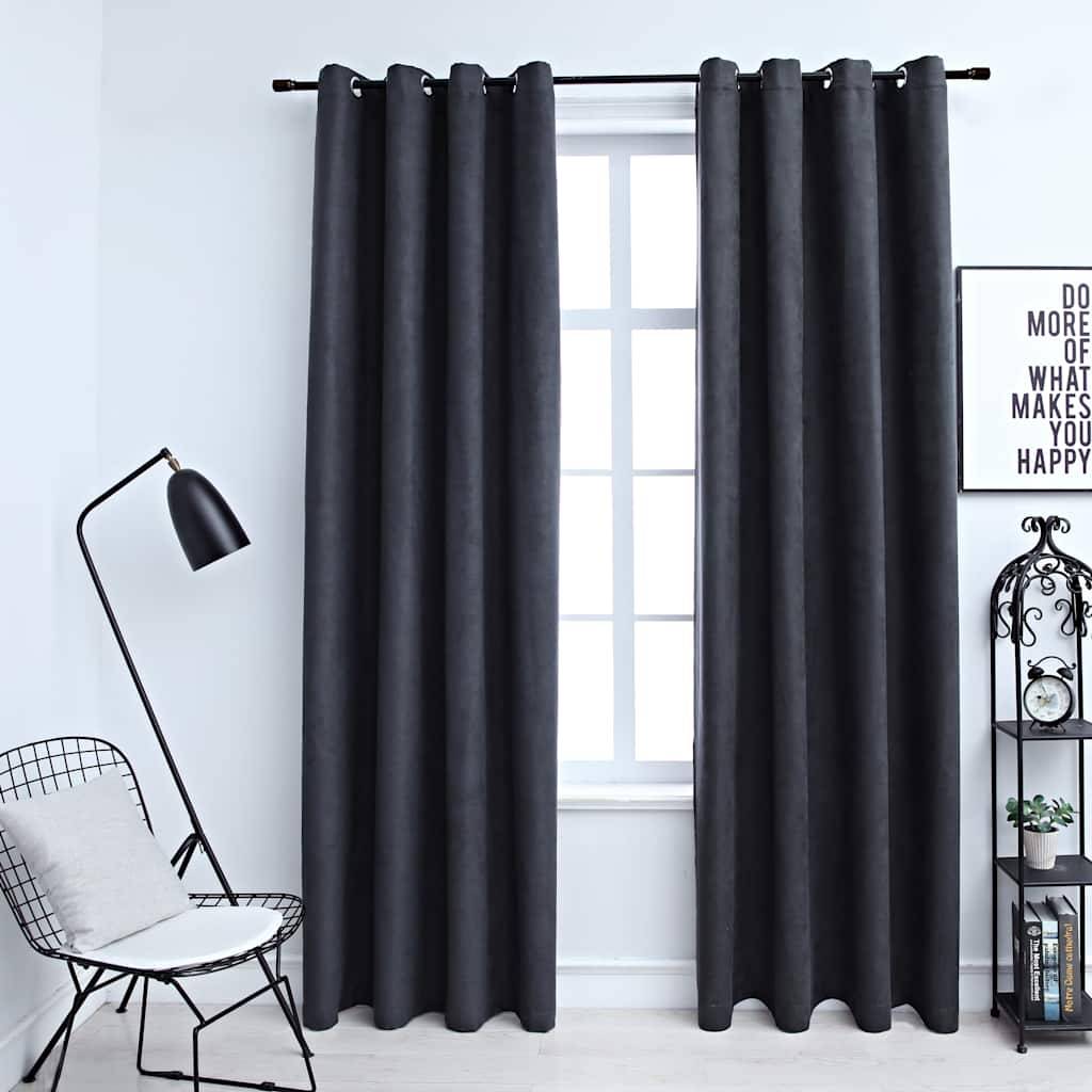 Rideaux occultants - Panneaux de rideau avec anneaux Métal 2pcs Anthracite 140x245cm - Image 2