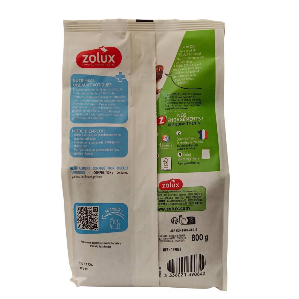 Zolux - Graines Alimentation oiseaux exotique nutrimeal, 800g. - Image 3