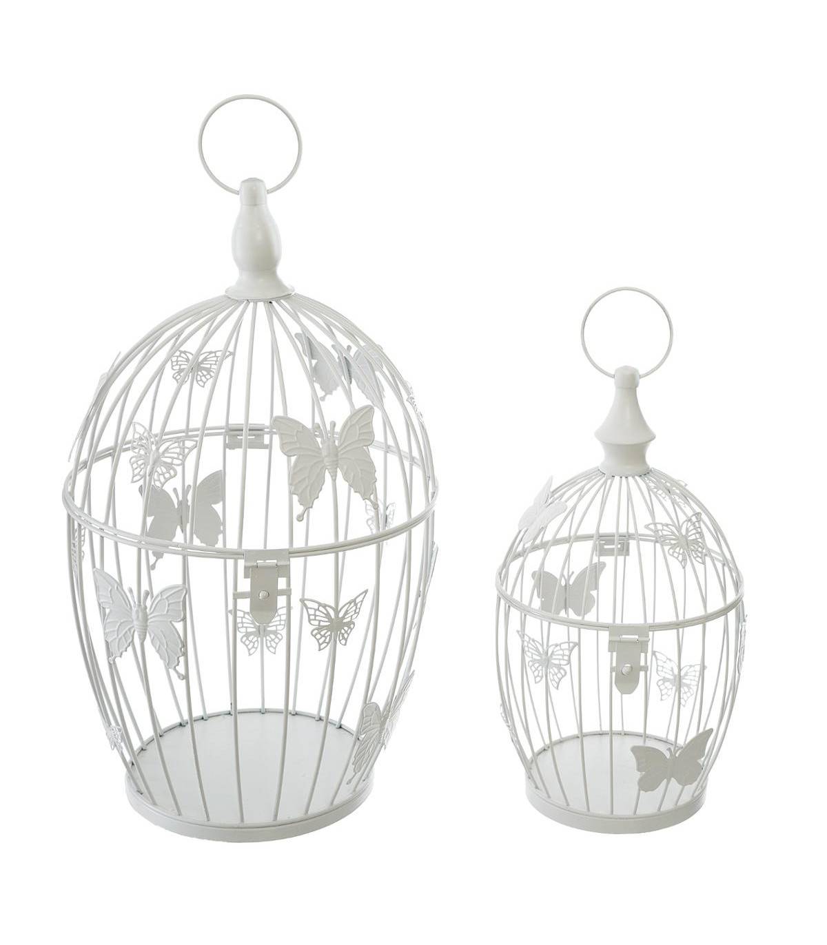 Lot de 2 Cages à Oiseaux déco en métal Blanc - Image 1
