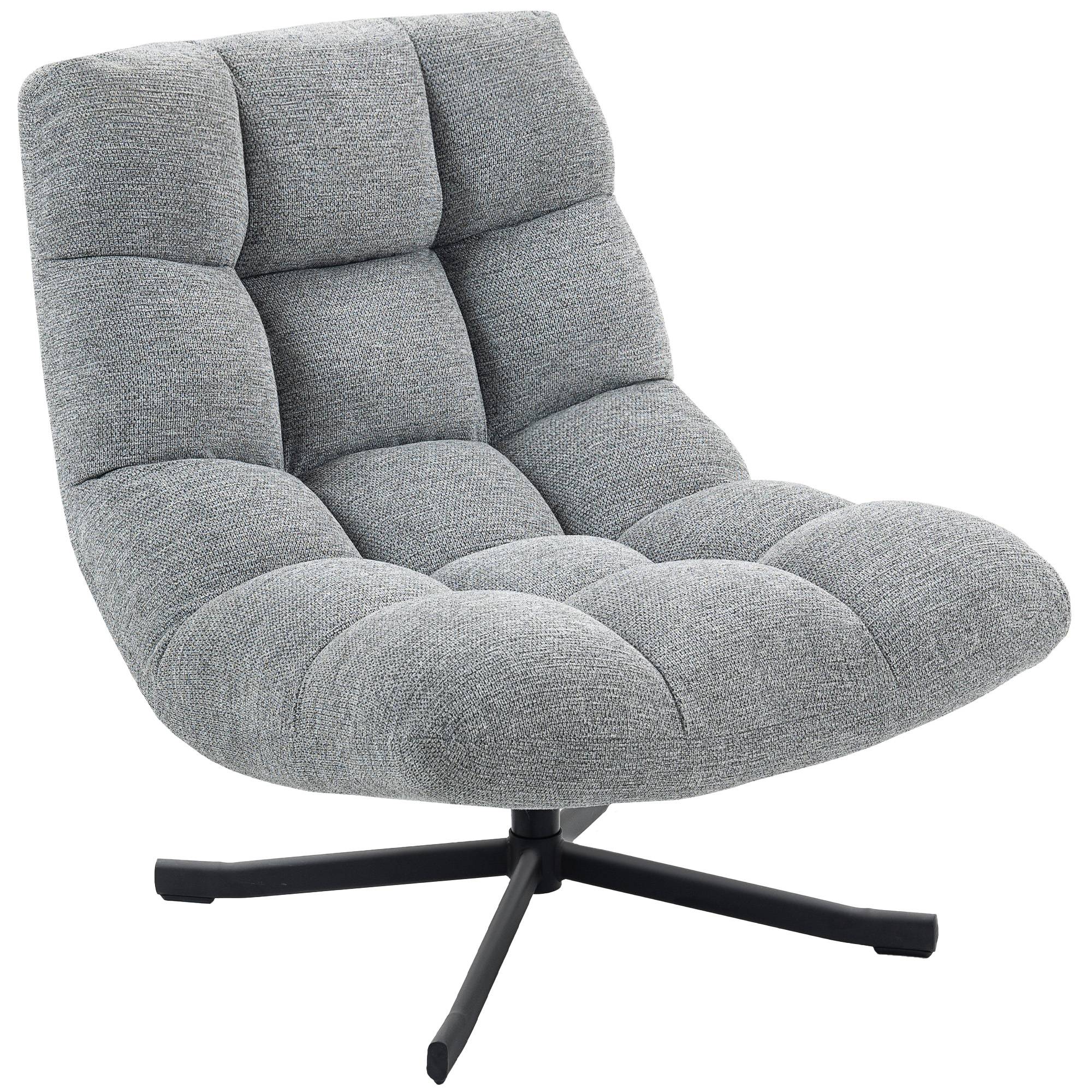 Fauteuil salon sans accoudoirs, chaise pivotante en tissu chenille, assise large, 75 x 95 x 90 cm, gris - Image 2
