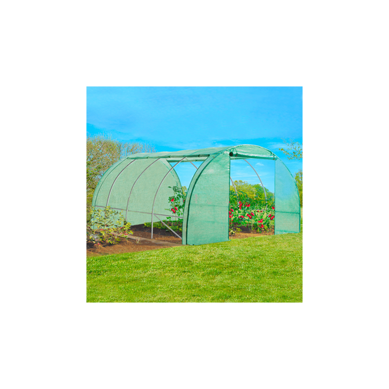 Serre de jardin tunnel 12m² 4 x 3 x 2 m acier galvanisé + bâche anti-UV avec porte et fenêtres ZEBRA verte toutes saisons - Image 3