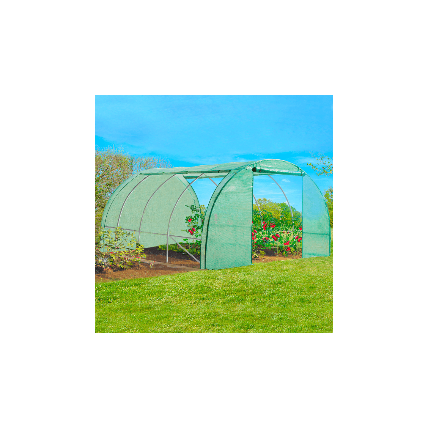 Serre de jardin tunnel 12m² 4 x 3 x 2 m acier galvanisé + bâche anti-UV avec porte et fenêtres ZEBRA verte toutes saisons - Image 3