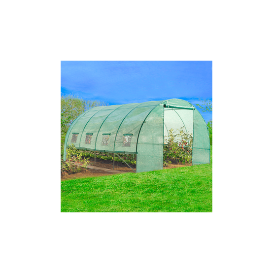 Serre de jardin tunnel 12m² 4 x 3 x 2 m acier galvanisé + bâche anti-UV avec porte et fenêtres ZEBRA verte toutes saisons - Image 1