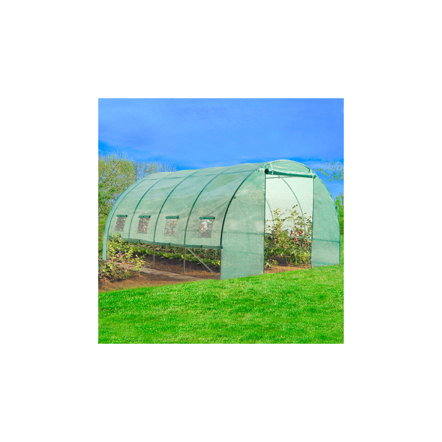Serre de jardin tunnel 12m² 4 x 3 x 2 m acier galvanisé + bâche anti-UV avec porte et fenêtres ZEBRA verte toutes saisons - Image 1