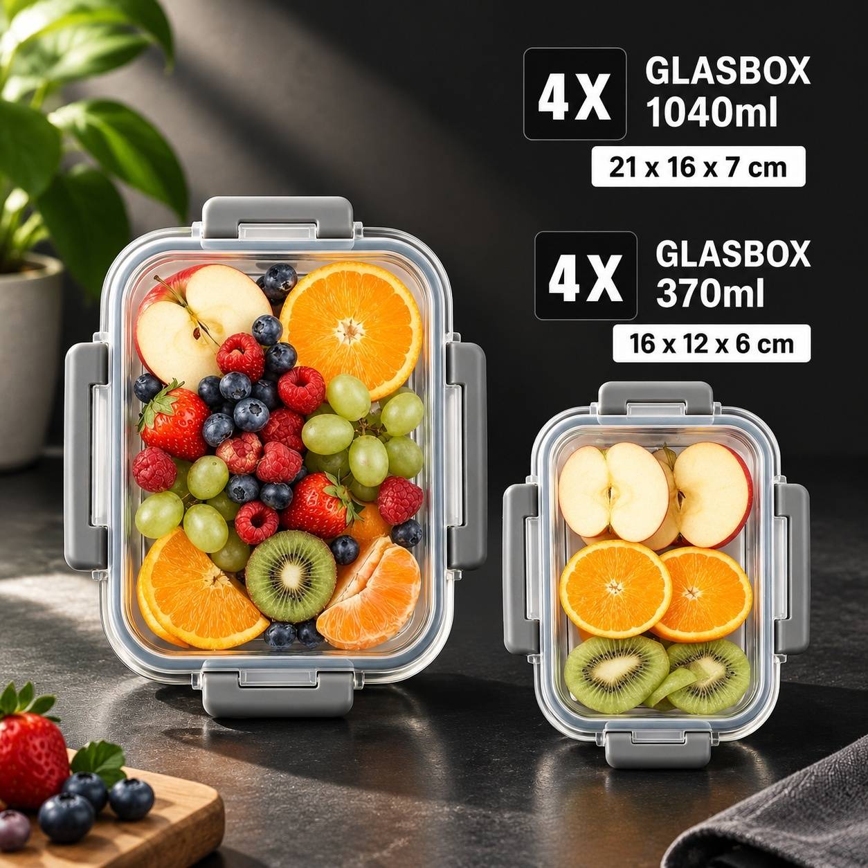 Set de 8 Contenants Alimentaires en Verre Borosilicate avec Couvercles Hermétiques - Image 2