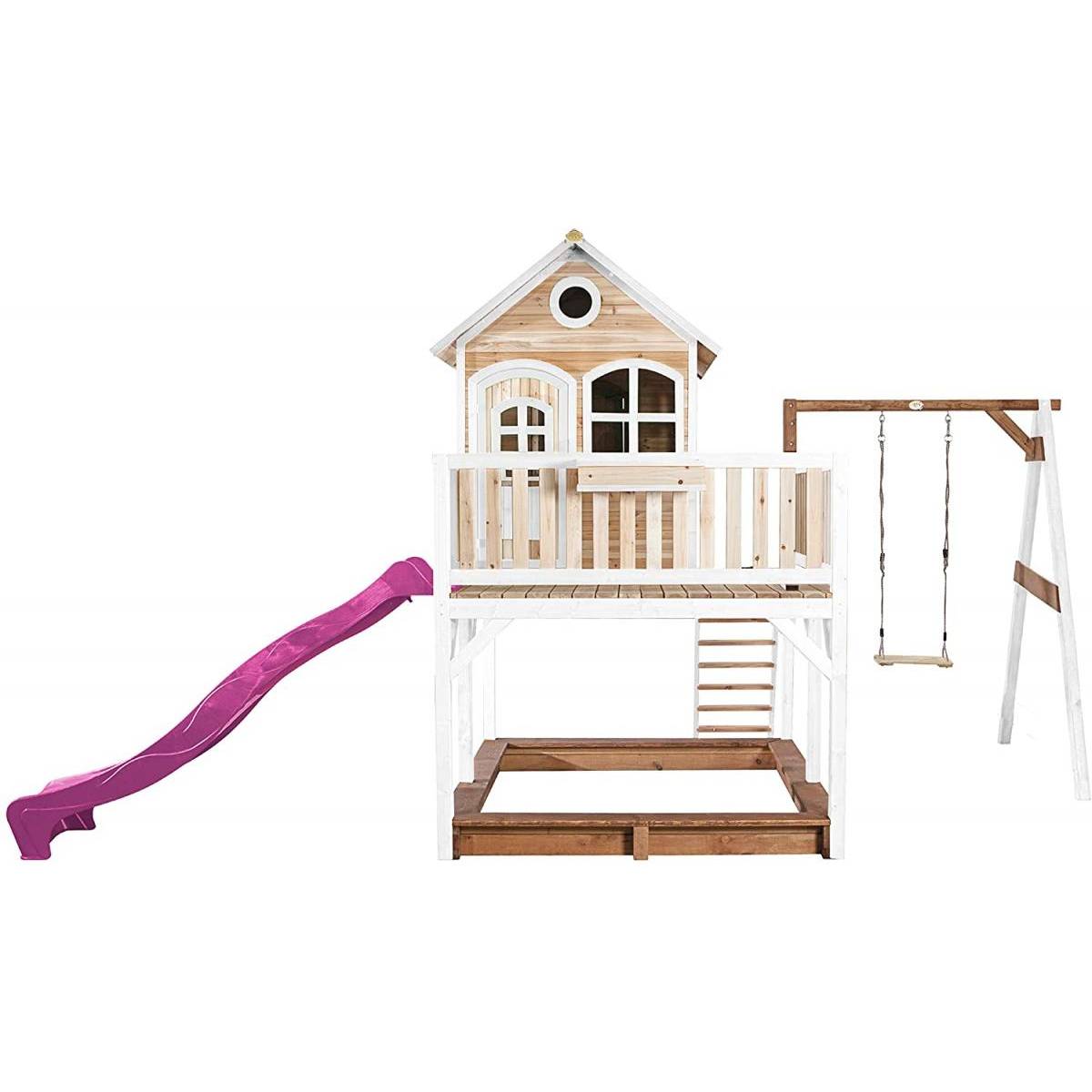 Maisonnette en Bois Axi LIAM Brun et Blanc avec Toboggan Violet, Balançoire et Bac à Sable - Image 3