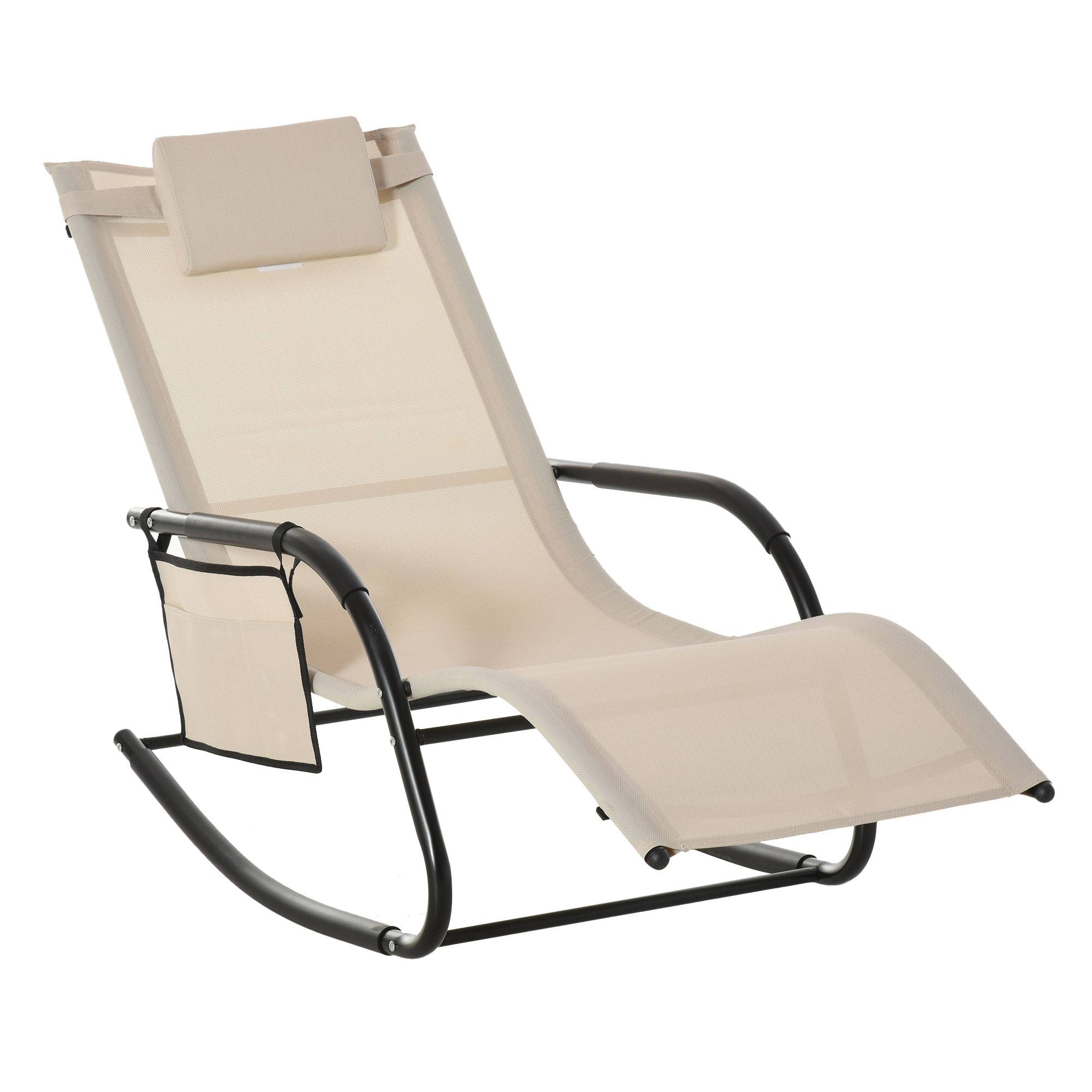 Fauteuil à bascule métal et textilène beige 150 x 62 x 88 cm - PANGIVO - Image 2