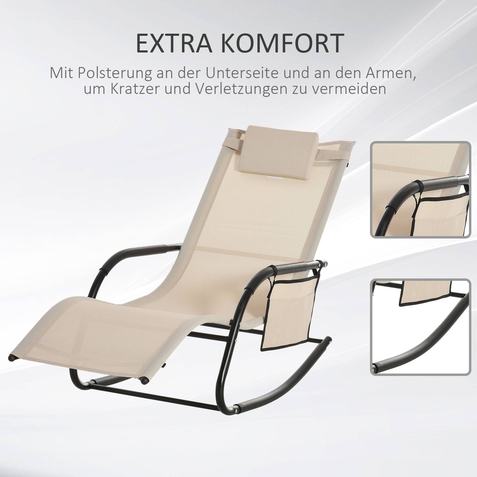 Fauteuil à bascule métal et textilène beige 150 x 62 x 88 cm - PANGIVO - Image 9
