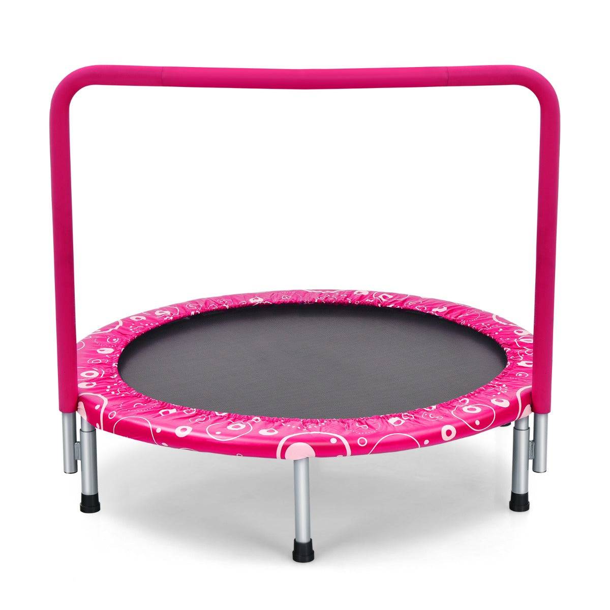 Helloshop26 - Trampoline enfants pliable diamètre 92 cm avec housse de sécurité matelassée et poignée recouverte intérieur 150 kg rose+noir - Image 1