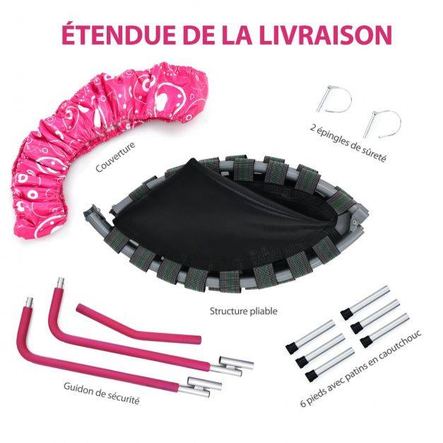 Helloshop26 - Trampoline enfants pliable diamètre 92 cm avec housse de sécurité matelassée et poignée recouverte intérieur 150 kg rose+noir - Image 3