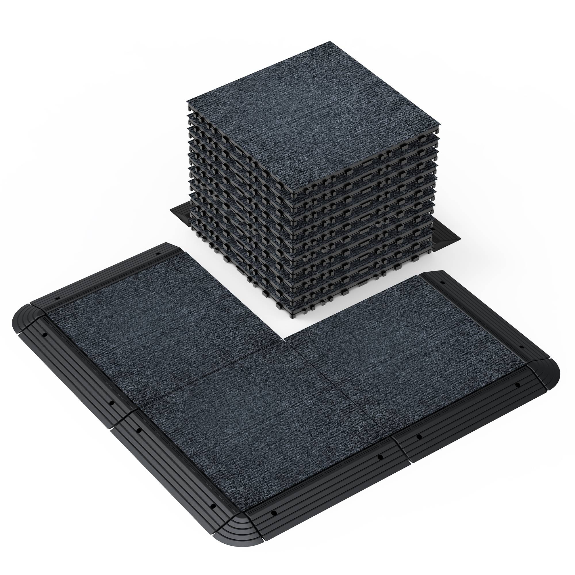 Dalles moquette extérieures clipsables polypropylène terrasse antidérapant 30x30 gris - ComfortXL Outdoor Living - Image 2
