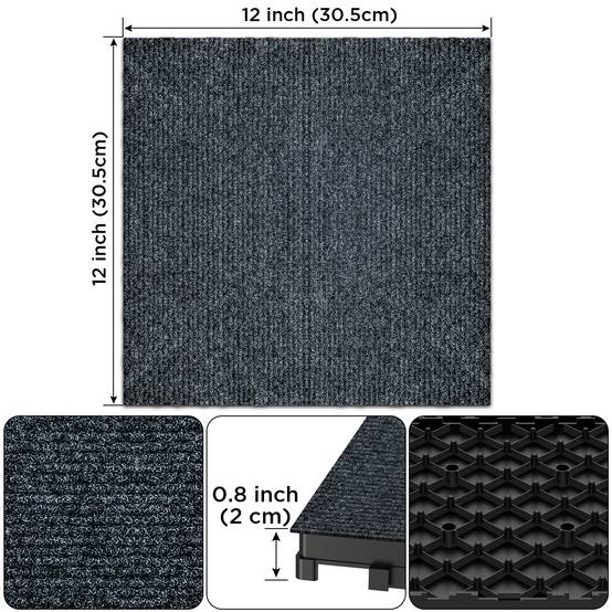 Dalles moquette extérieures clipsables polypropylène terrasse antidérapant 30x30 gris - ComfortXL Outdoor Living - Image 3
