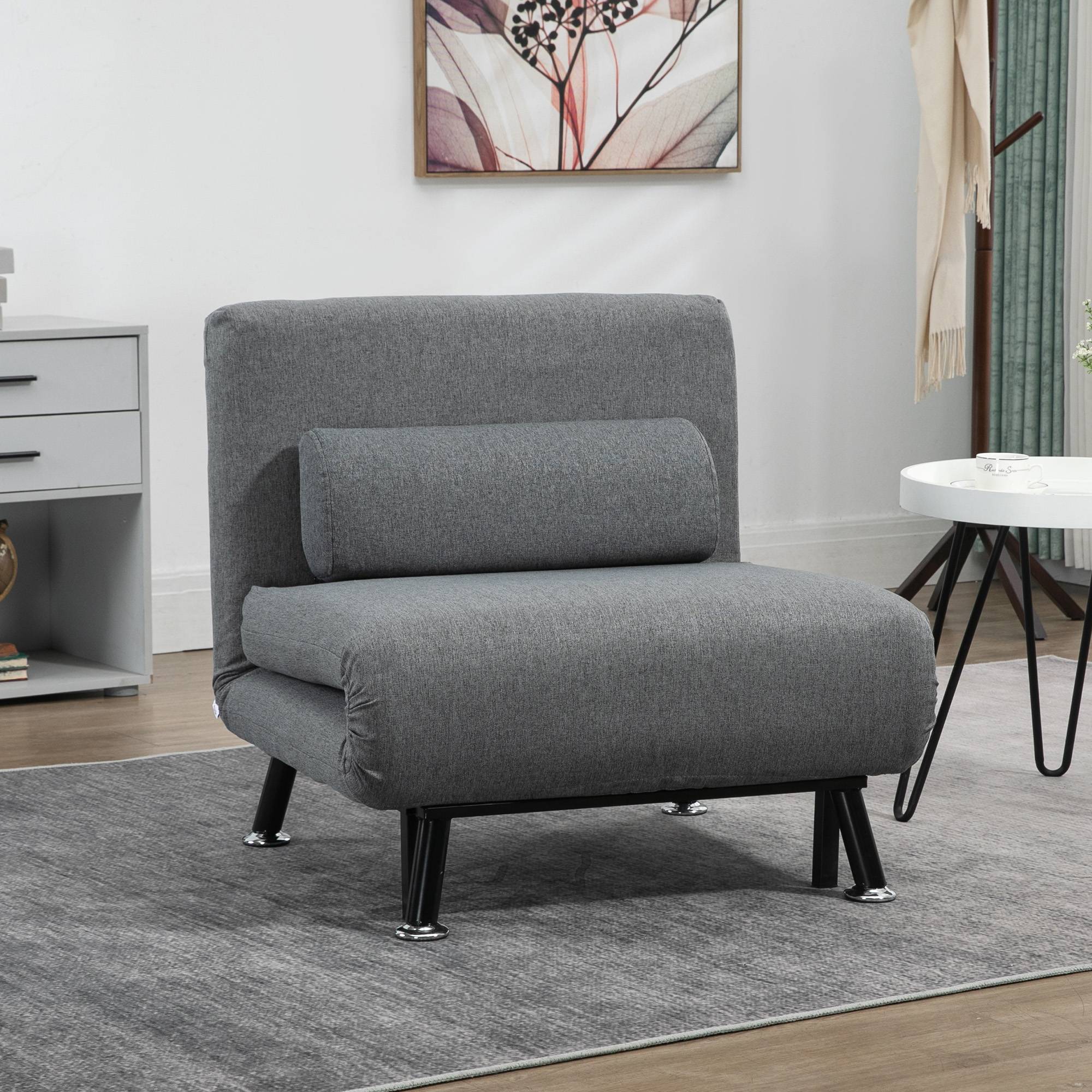Fauteuil convertible en lit, fauteuil inclinable pliable aspect lin, dossier réglable, 75 x 70 x 75 cm, gris foncé - Image 4