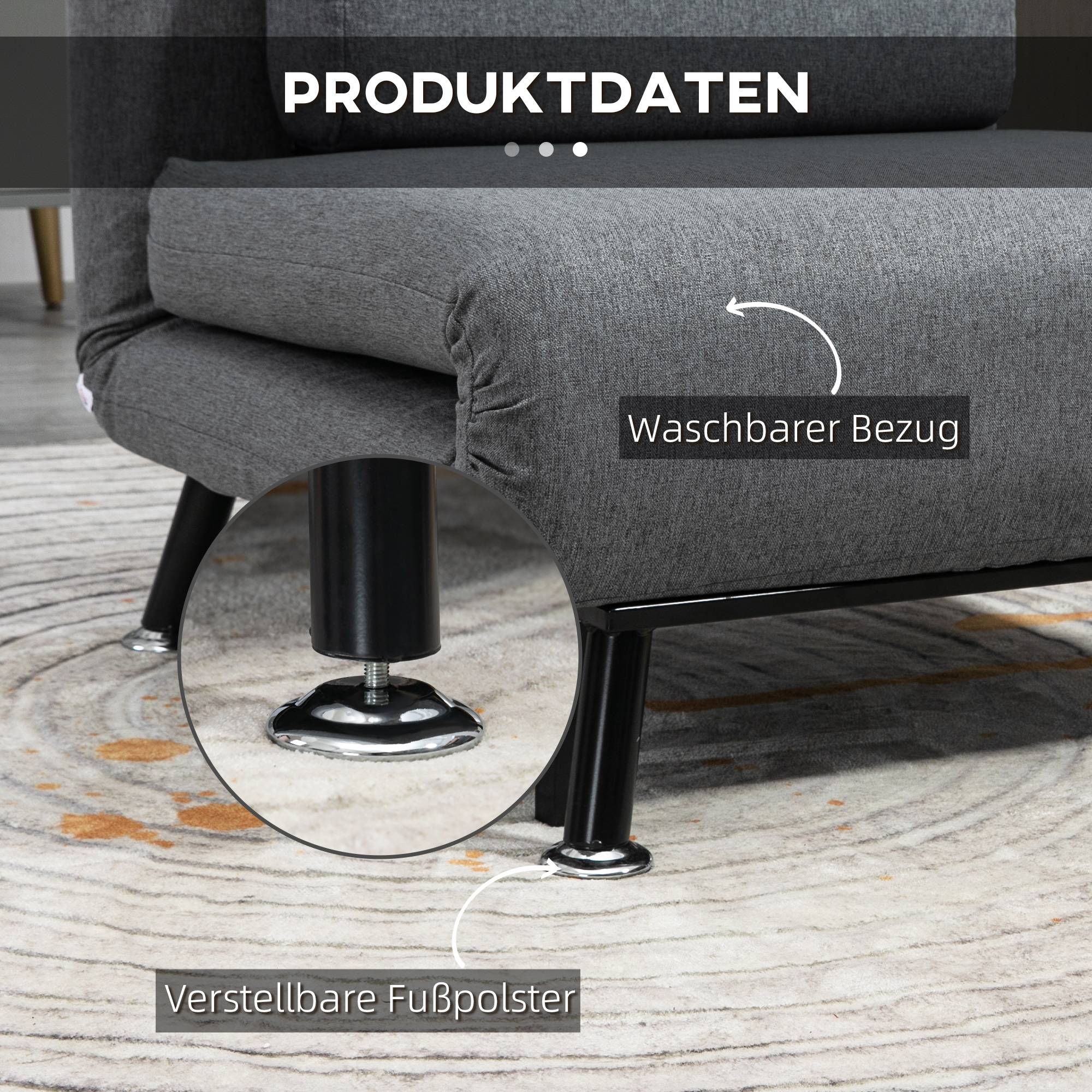 Fauteuil convertible en lit, fauteuil inclinable pliable aspect lin, dossier réglable, 75 x 70 x 75 cm, gris foncé - Image 9