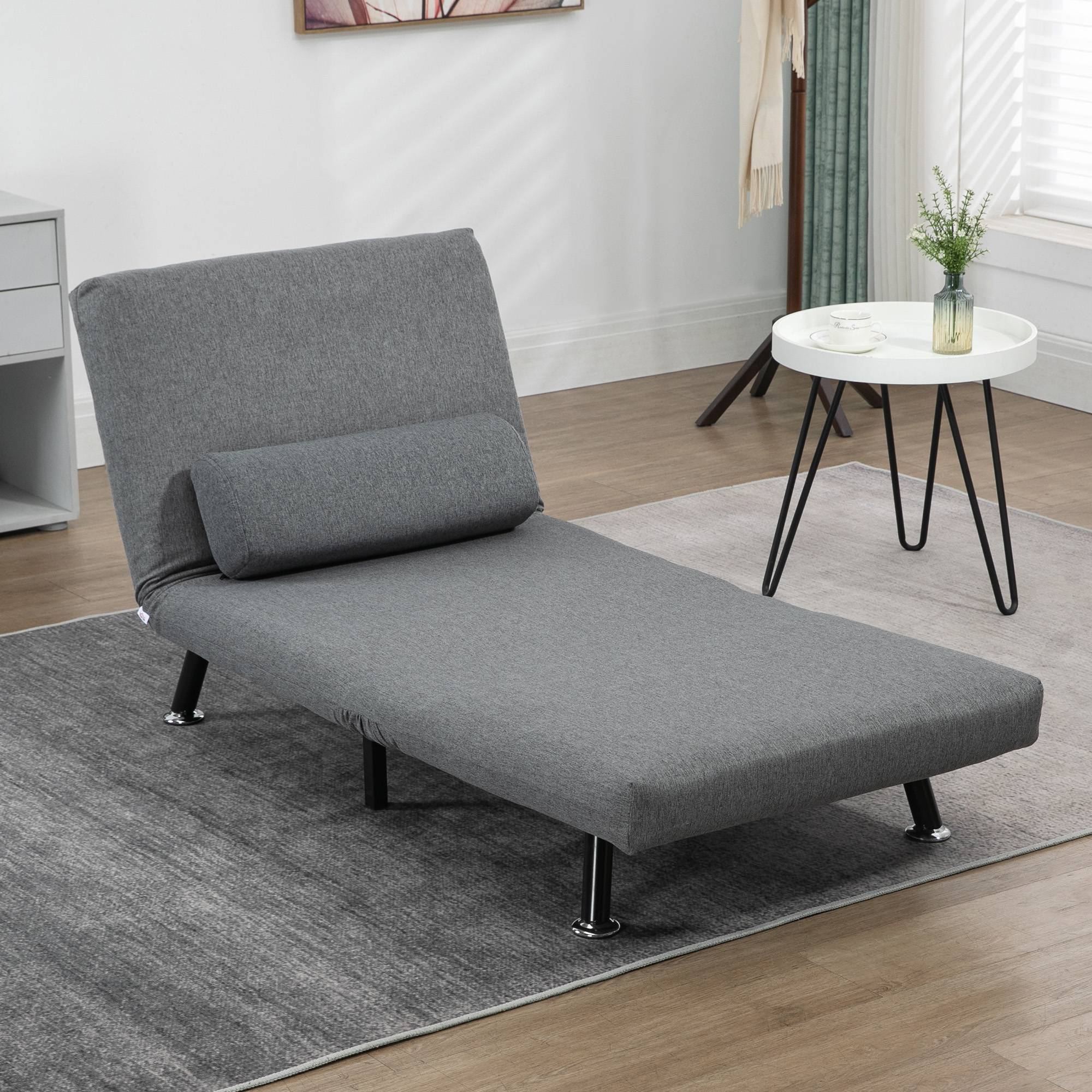 Fauteuil convertible en lit, fauteuil inclinable pliable aspect lin, dossier réglable, 75 x 70 x 75 cm, gris foncé - Image 10