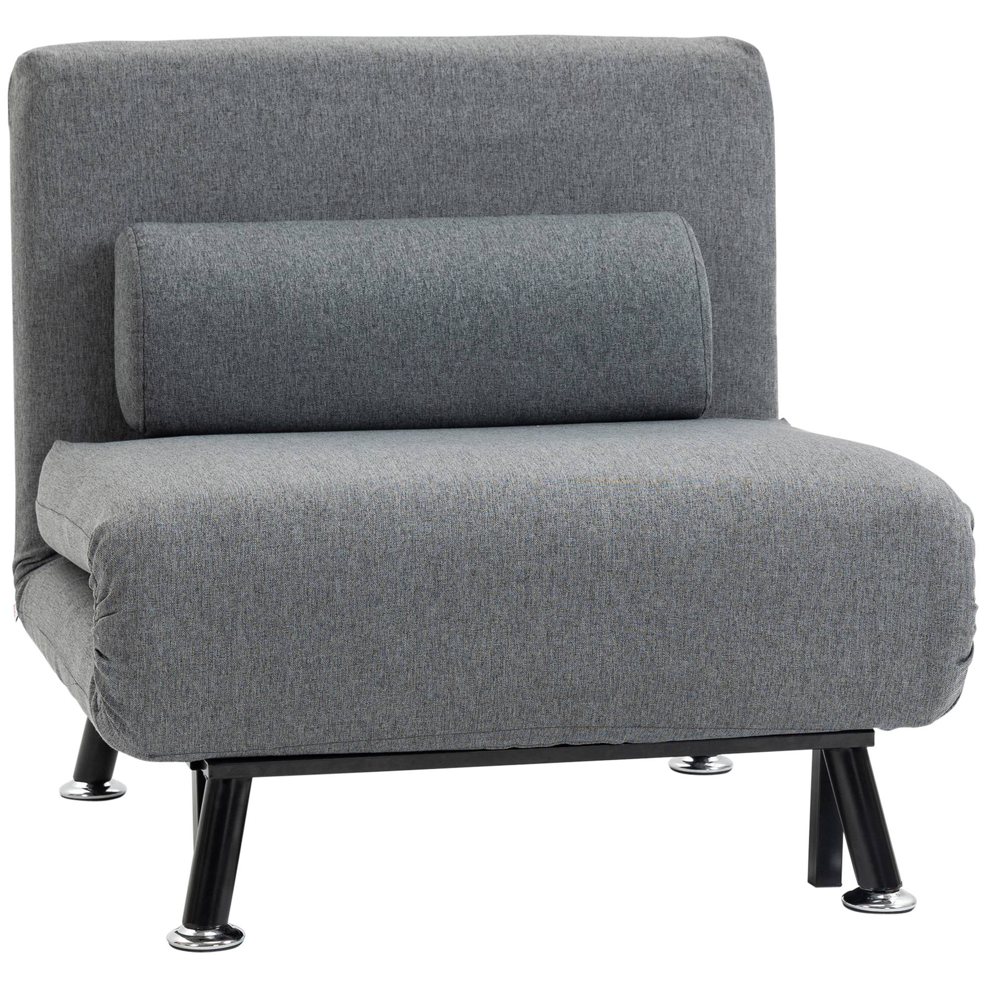 Fauteuil convertible en lit, fauteuil inclinable pliable aspect lin, dossier réglable, 75 x 70 x 75 cm, gris foncé - Image 1