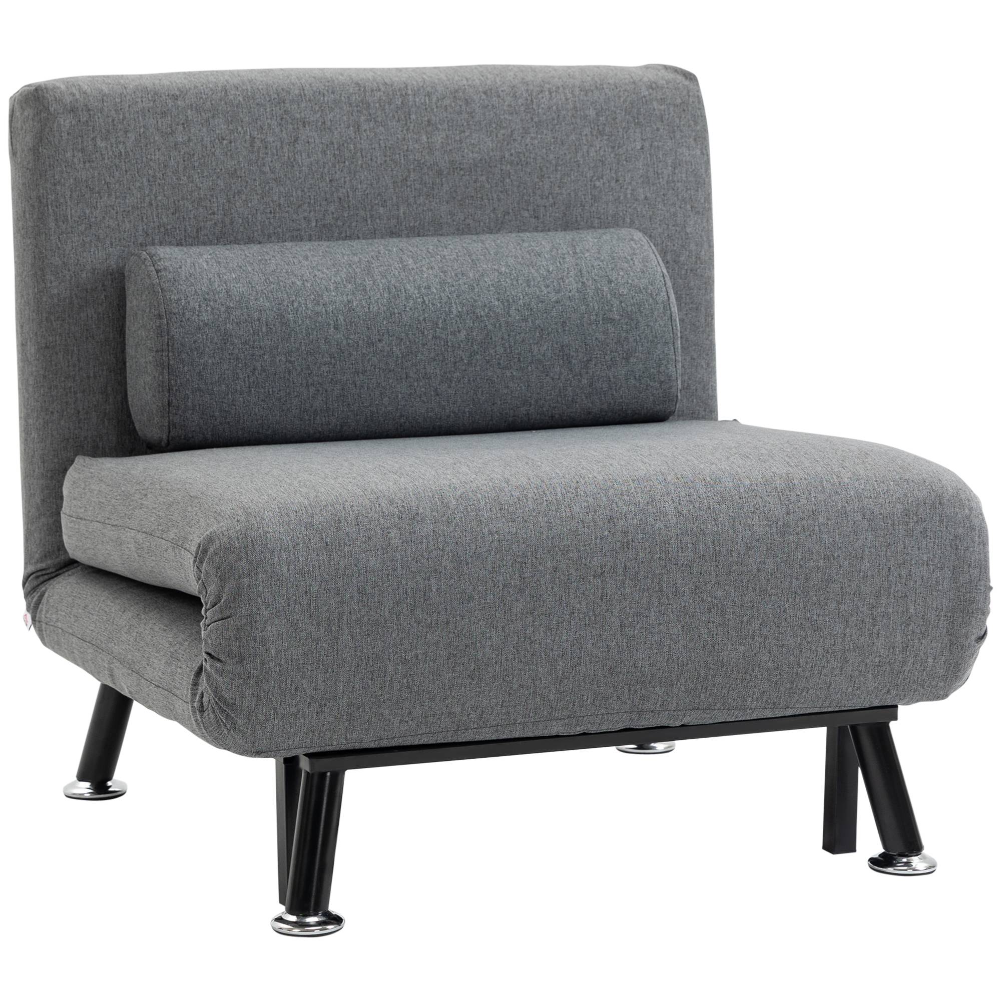 Fauteuil convertible en lit, fauteuil inclinable pliable aspect lin, dossier réglable, 75 x 70 x 75 cm, gris foncé - Image 2