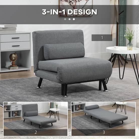 Fauteuil convertible en lit, fauteuil inclinable pliable aspect lin, dossier réglable, 75 x 70 x 75 cm, gris foncé - Image 8