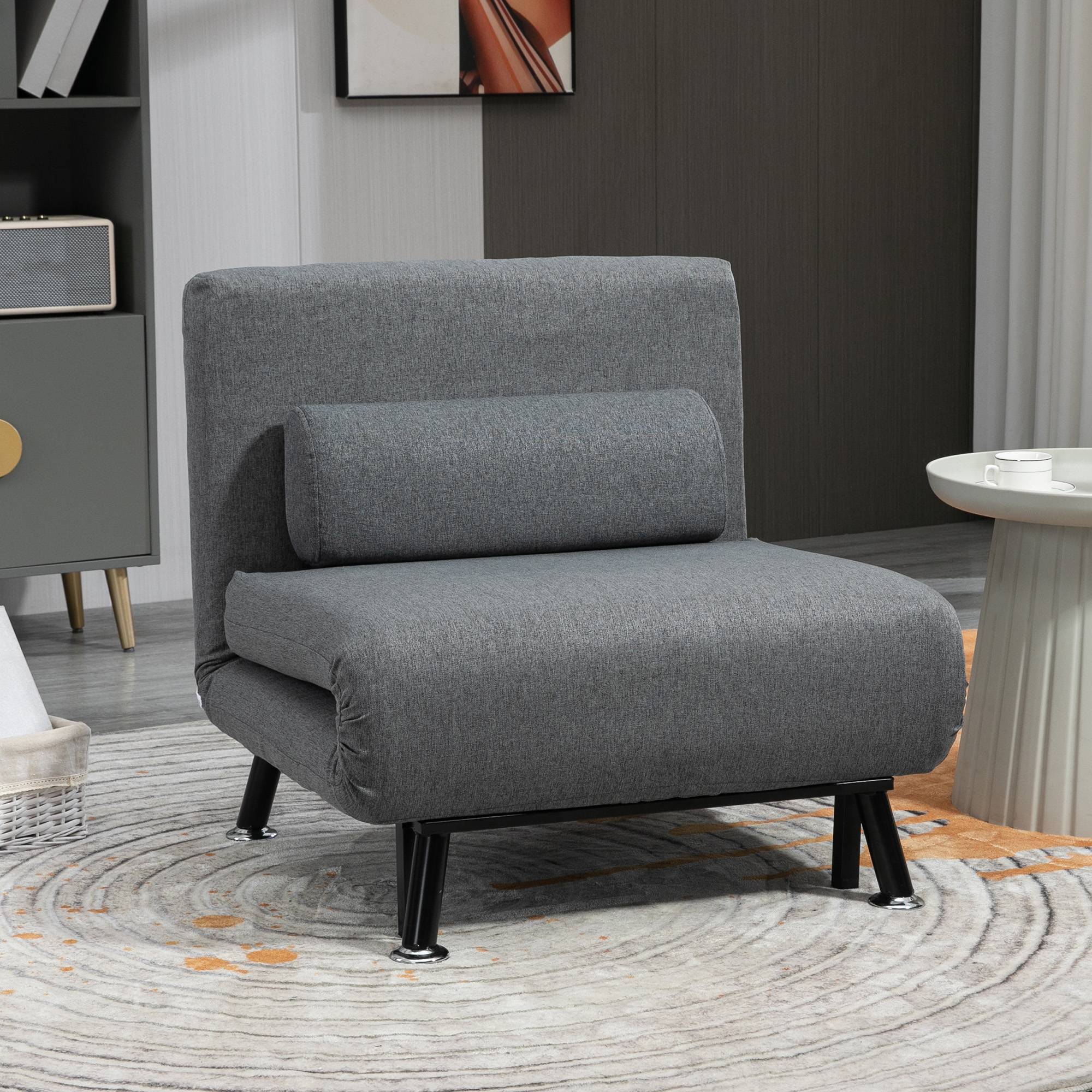 Fauteuil convertible en lit, fauteuil inclinable pliable aspect lin, dossier réglable, 75 x 70 x 75 cm, gris foncé - Image 3