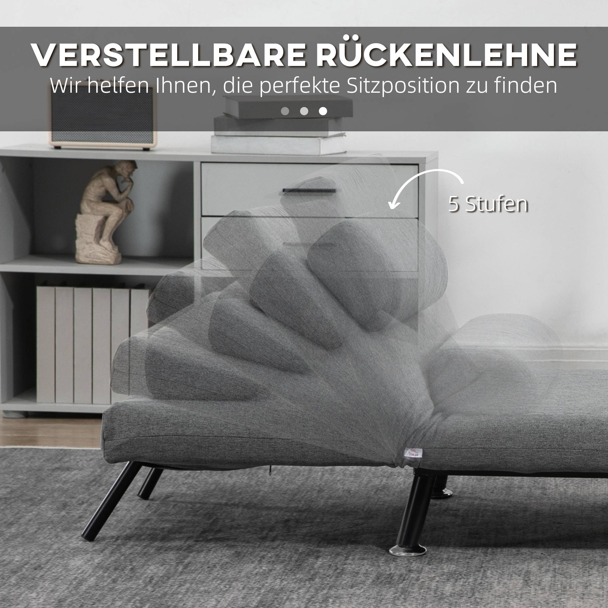 Fauteuil convertible en lit, fauteuil inclinable pliable aspect lin, dossier réglable, 75 x 70 x 75 cm, gris foncé - Image 6