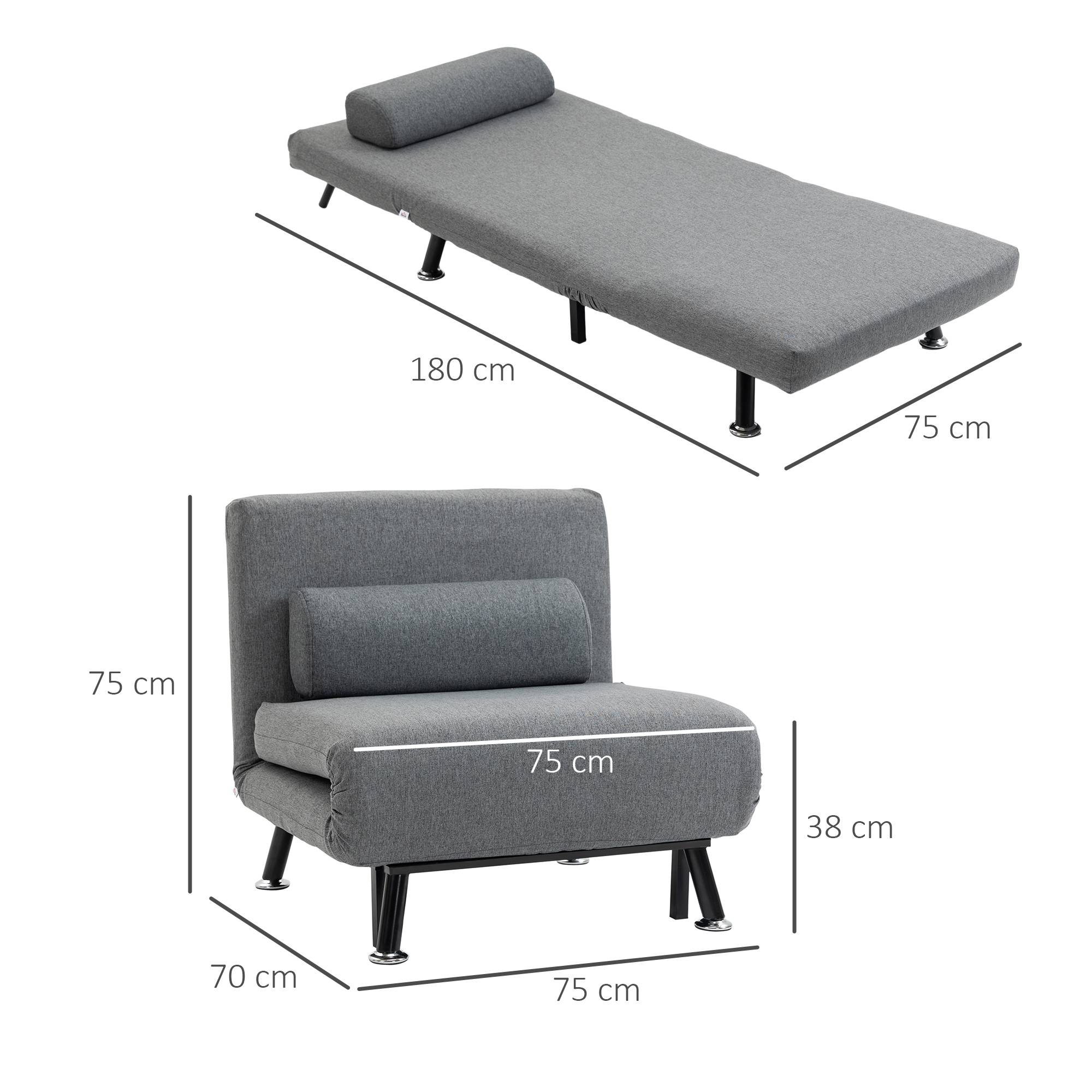 Fauteuil convertible en lit, fauteuil inclinable pliable aspect lin, dossier réglable, 75 x 70 x 75 cm, gris foncé - Image 5