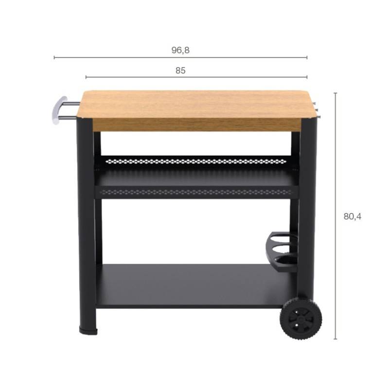 Chariot pour plancha Design Bois - BRASERO - desserte jardin extérieur - Equipements rangements - Plateau 85x50 cm - Noir - Image 3