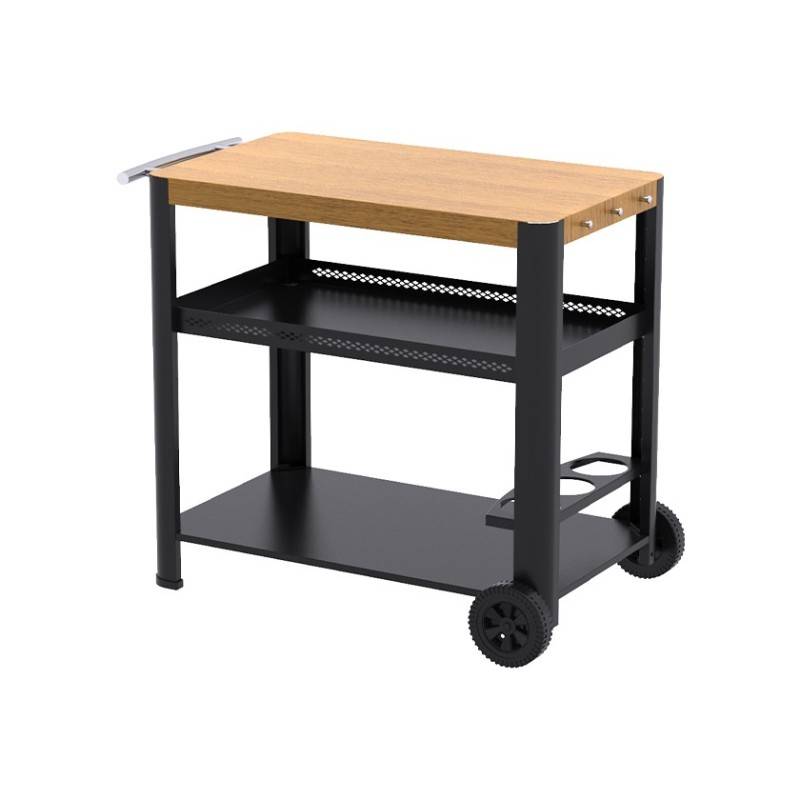 Chariot pour plancha Design Bois - BRASERO - desserte jardin extérieur - Equipements rangements - Plateau 85x50 cm - Noir - Image 1