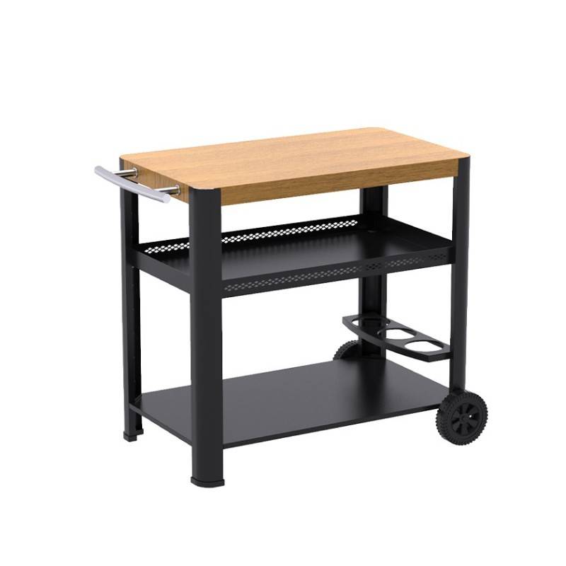 Chariot pour plancha Design Bois - BRASERO - desserte jardin extérieur - Equipements rangements - Plateau 85x50 cm - Noir - Image 2