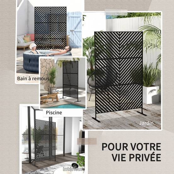 Paravent extérieur métal noirs 122 x 45 x 198 cm - PANGIVO - Image 8