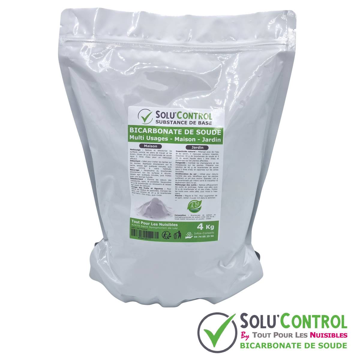 SOLU'CONTROL - 4 Kg de Bicarbonate de Soude Multi Usages, Maison et Jardin, 100% Naturel, Sachet Zip refermable - Image 2