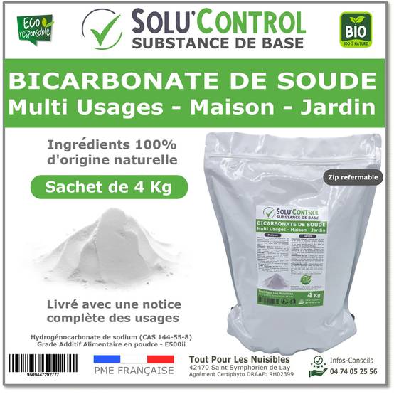 SOLU'CONTROL - 4 Kg de Bicarbonate de Soude Multi Usages, Maison et Jardin, 100% Naturel, Sachet Zip refermable - Image 1