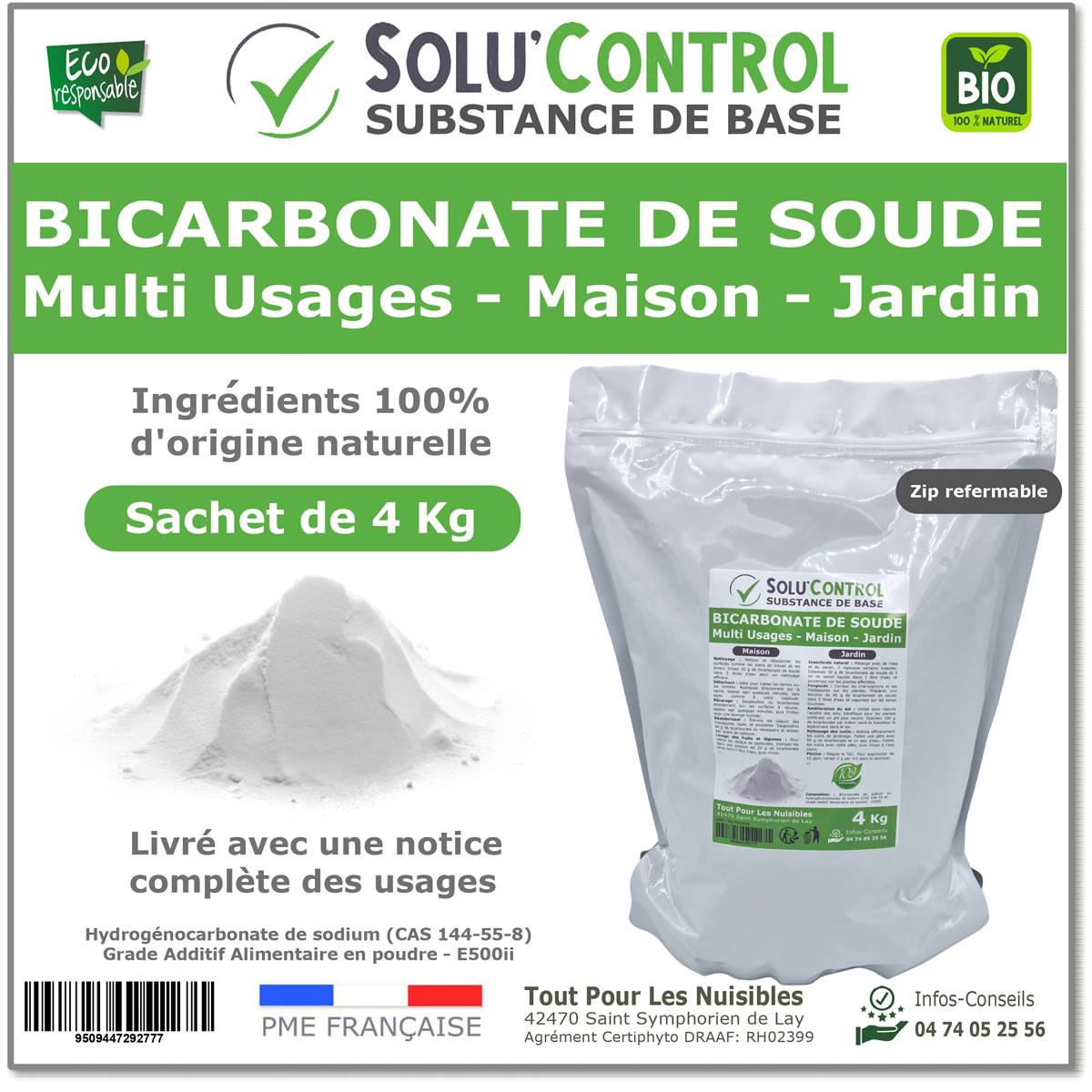 SOLU'CONTROL - 4 Kg de Bicarbonate de Soude Multi Usages, Maison et Jardin, 100% Naturel, Sachet Zip refermable - Image 1