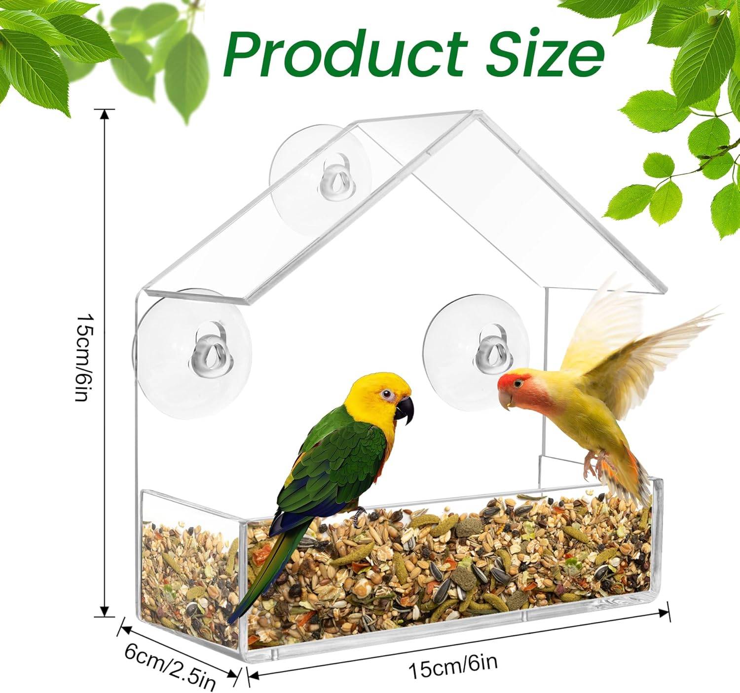 IntiMeg - Mangeoire à Oiseaux pour extérieur avec ventouse puissante 15 x 15 x 6 cm - IntiMeg - Image 2