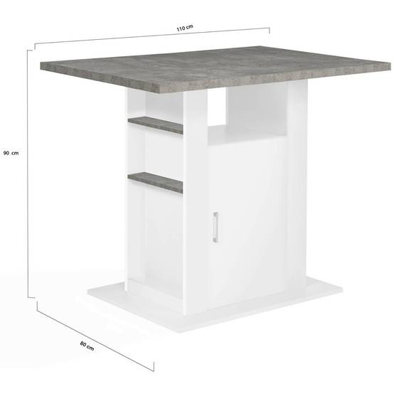 Ilot central UGO 110 cm plateau effet béton et blanc avec rangements - Image 7
