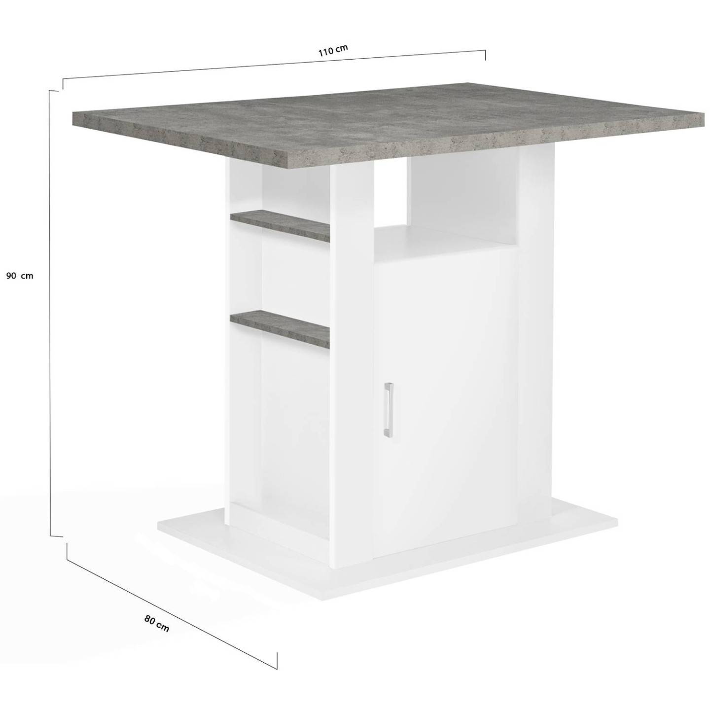 Ilot central UGO 110 cm plateau effet béton et blanc avec rangements - Image 7