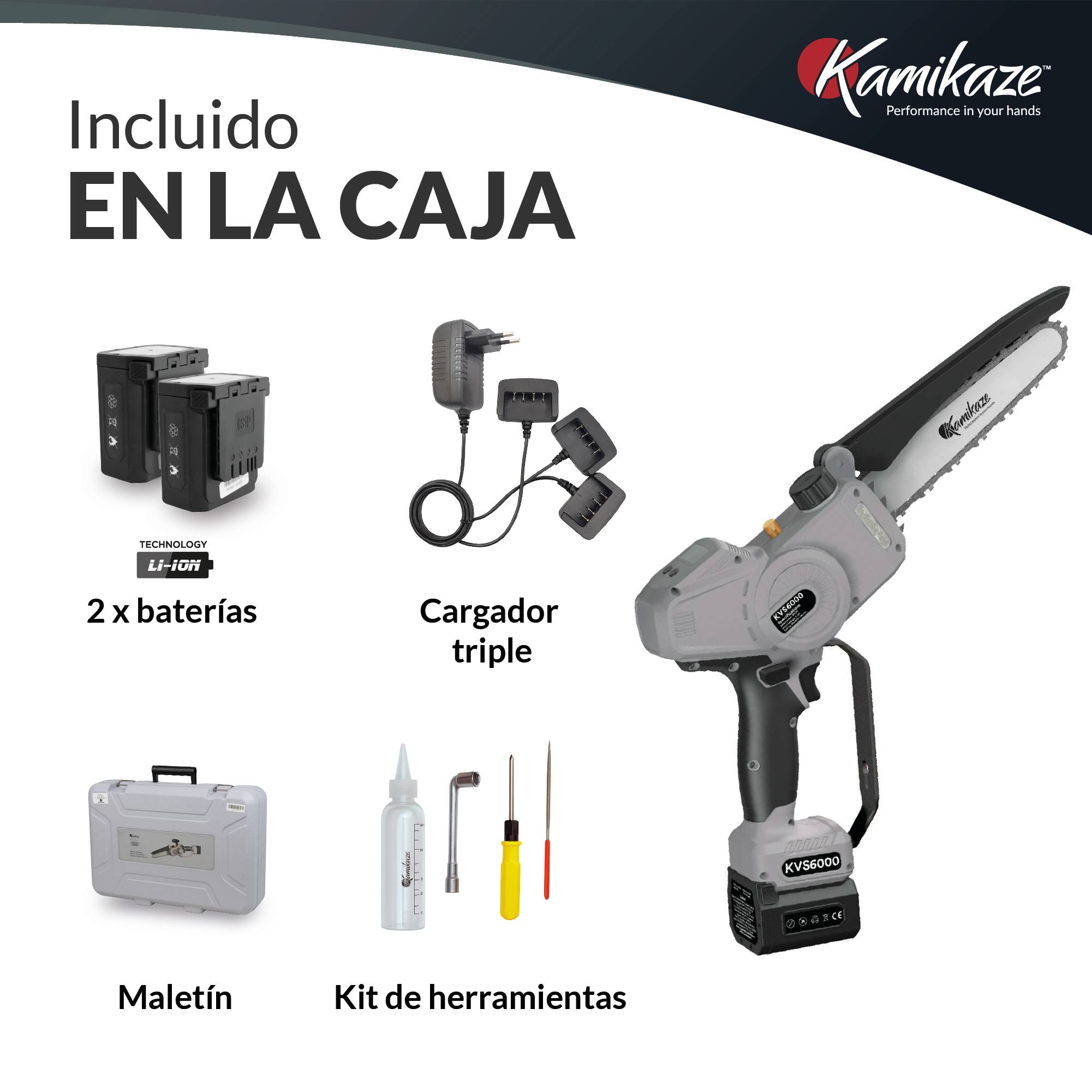 KAMIKAZE KVS6000 Mini tronçonneuse à batterie 21 V, 6" 800 W, scie électrique rechargeable avec 2 batteries 4 Ah et chargeur triple - Image 5