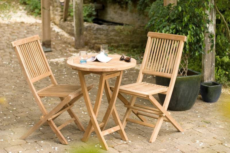 Macabane - FUN - Ensemble de jardin table bois teck pliante 60 cm et 2 chaises - Image 2