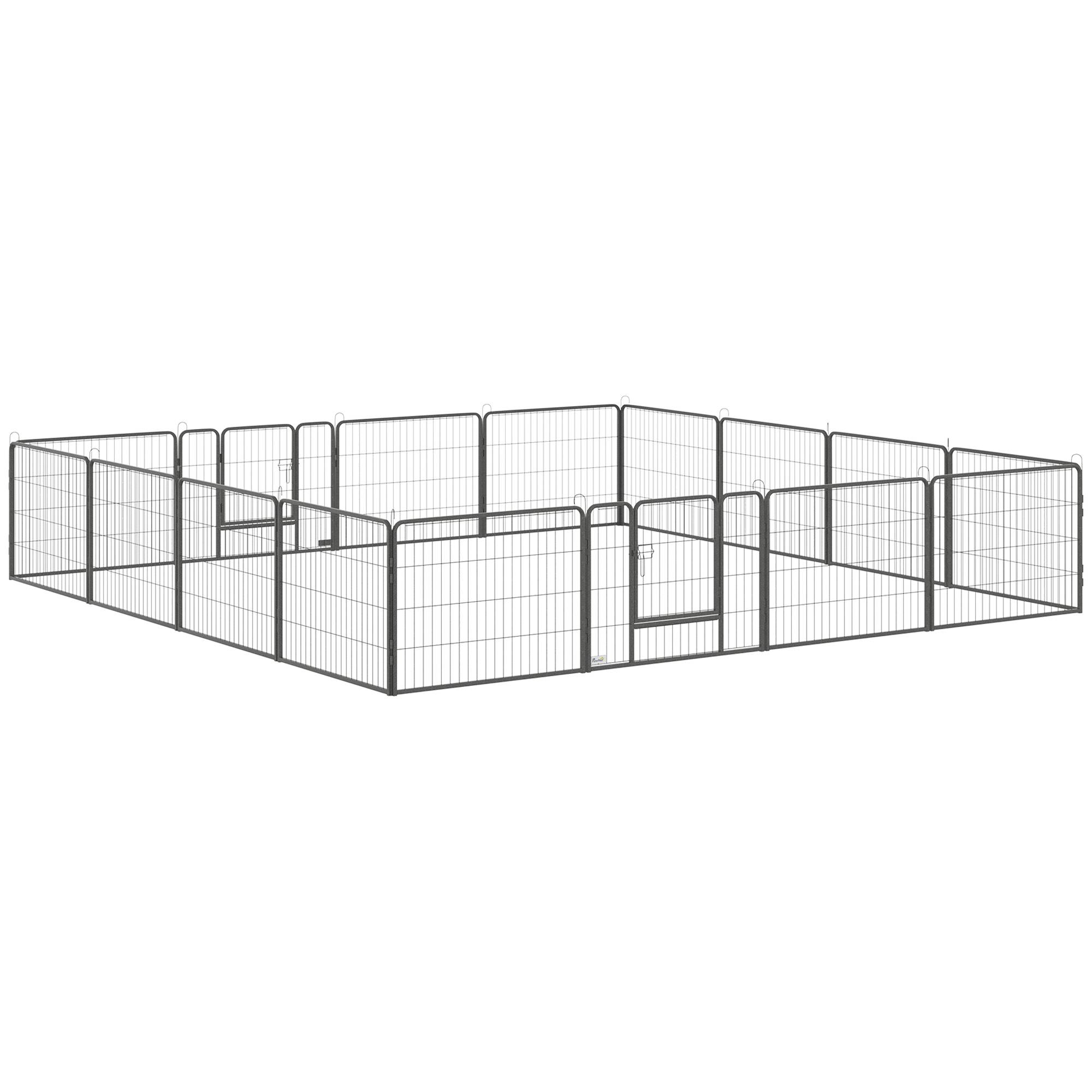 Parc pour chien, enclos chien 16 panneaux modulable et pliable, portable en acier avec portes 80 x 60 gris - Image 1