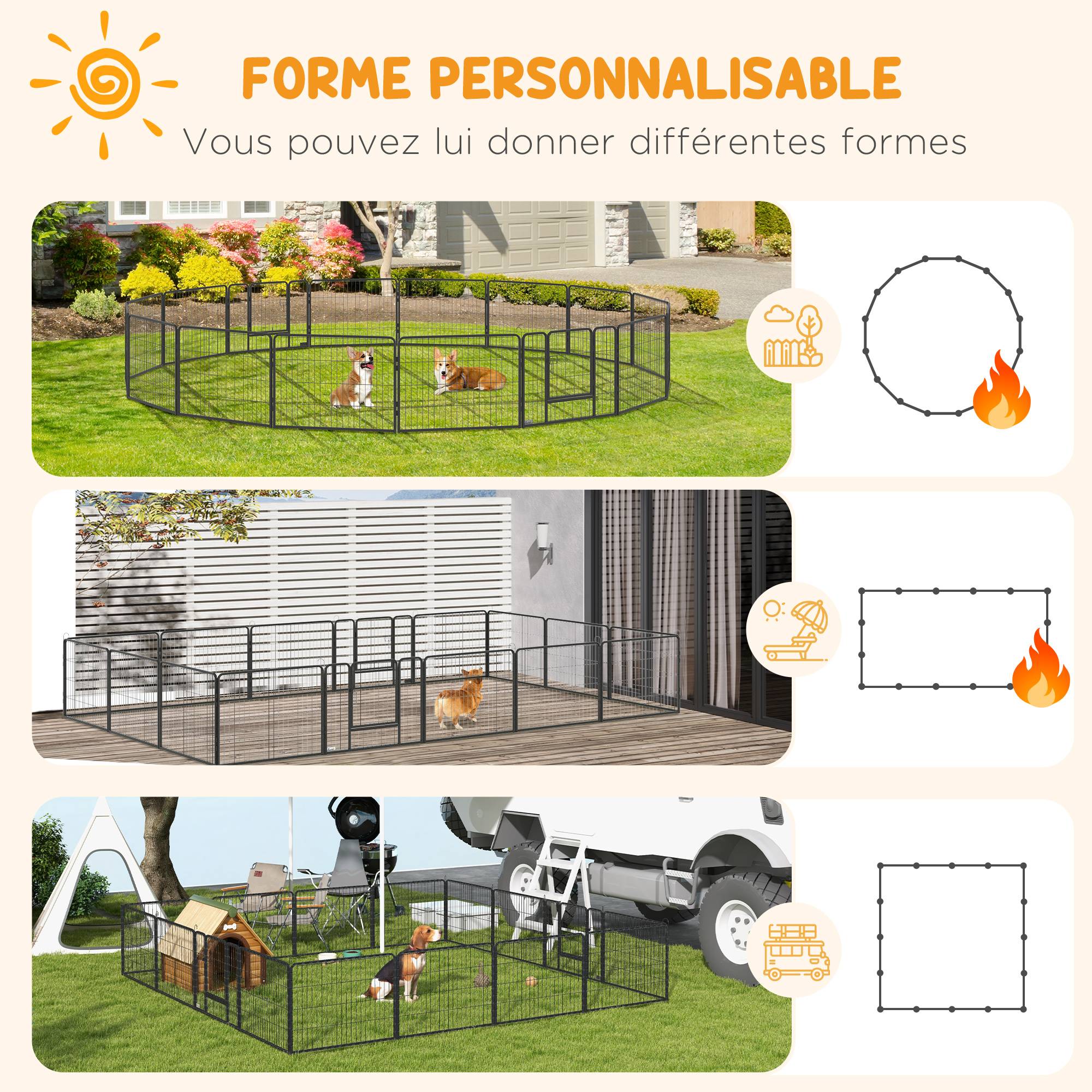Parc pour chien, enclos chien 16 panneaux modulable et pliable, portable en acier avec portes 80 x 60 gris - Image 6