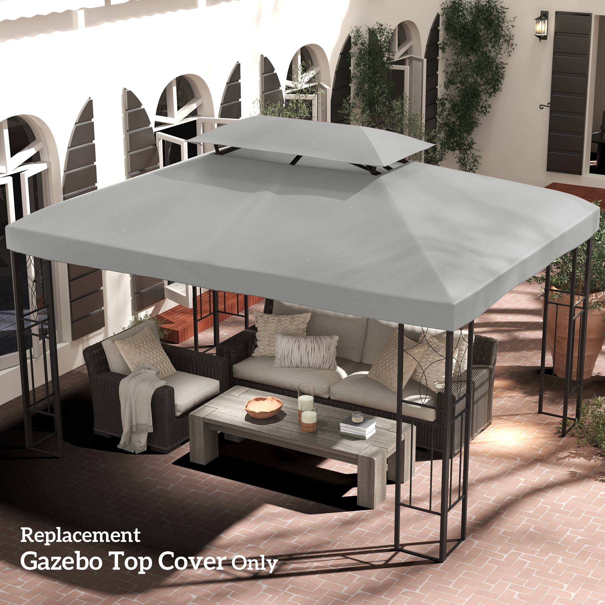 Toile de rechange pour pavillon tonnelle tente 3 x 4 m polyester haute densité 180 g/m² gris clair - Image 4