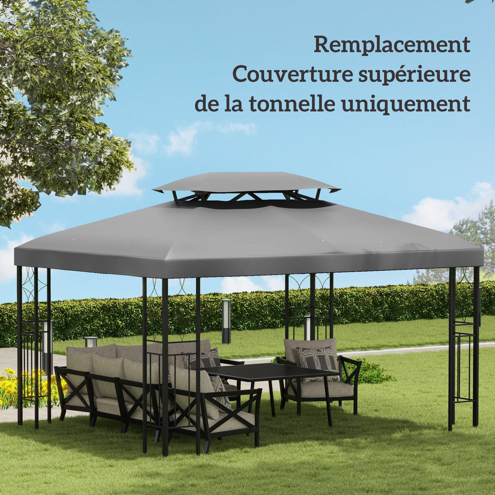 Toile de rechange pour pavillon tonnelle tente 3 x 4 m polyester haute densité 180 g/m² gris clair - Image 9